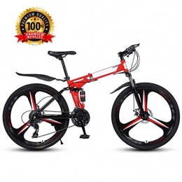 SHIN Bike 26 Inches Lightweight Folding MTB Bike, Foldable Unisex City Commuter Bicycles, Double Disc Brake, 27 Speed Off-road Mountain Bike / Red