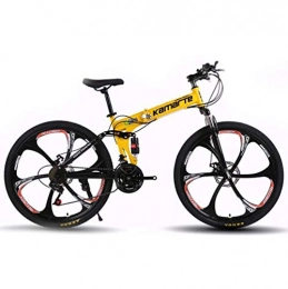YOUSR Folding Bike 26 Inches Wheels Dual Suspension Bike, Variable Speed City Road Bicycle Hardtail Mountain Bikes Yellow 21 Speed