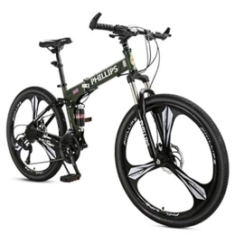 Generic Folding Bike 26in Folding Mountain Bike, Full Suspension Road Bikes With Disc Brakes, 24 Speed Bicycle Black Blue Red MTB Bikes For Men / Women (Color : Black)