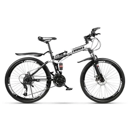 FXMJ Bike 26in Mountain Bike for Adults, Unisex Folding Outdoor Bicycle, Full Suspension MTB Bikes, Outdoor Trek Bike Racing Cycling, Double Disc Brake Bicycles, White, 27 Speed