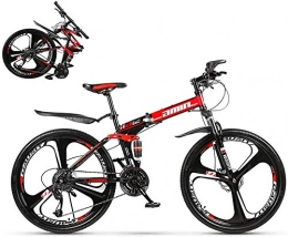 TYUI Folding Bike 26inch 24Speed Foldable Bike Adult Folding Mountain Bicycle Folding Outroad Bicycles Streamline Frame Folded Within for Men Women Outdoor Bicycle-red