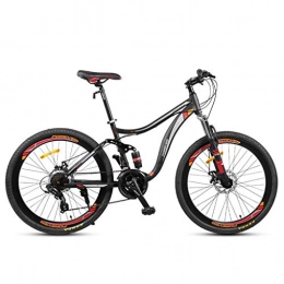 Dsrgwe Bike 26inch Mountain Bike, Carbon Steel Frame Mountain HardtailBicycles, Double Disc Brake and Full Suspension, 24 Speed (Color : Black)