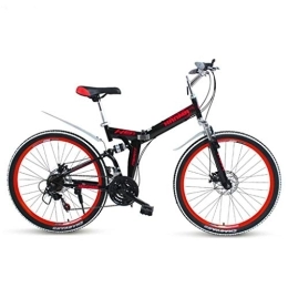 Dsrgwe Folding Bike 26inch Mountain Bike, Foldable Hardtail Bicycles, Steel Frame, Dual Disc Brake and Double Suspension (Color : Black+Red, Size : 27 Speed)