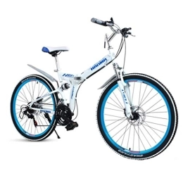 Dsrgwe Bike 26inch Mountain Bike, Foldable Hardtail Bicycles, Steel Frame, Dual Disc Brake and Double Suspension (Color : White+Blue, Size : 21 Speed)