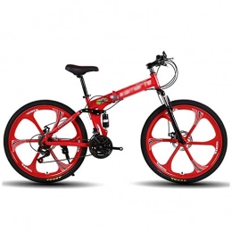 CXSMKP Bike 26Inch Mountain Bike Folding Bikes with High Carbon Steel Frame, Featuring 6 Spoke Wheels And 21 Variable Speed, Double Shock Absorption Double Disc Brake, Anti-Slip Bicycles, Red