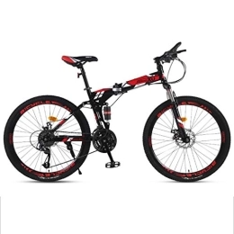 Dsrgwe Folding Bike 26inch Mountain Bike, Folding Hard-tail Mountain Bicycles, Carbon Steel Frame, Dual Suspension and Dual Disc Brake (Color : Red, Size : 21-speed)