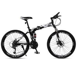 Dsrgwe Bike 26inch Mountain Bikes, Foldable Hardtail Mountain Bicycles, Carbon Steel Frame, Dual Disc Brake and Dual Suspension (Color : Black+White, Size : 21 Speed)