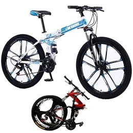 Generic Folding Bike 26inch Portable Folding Mountain Bike Adult Folding Bikes with 21 / 24 / 27 / 30 Speeds Drivetrain Dual Disc-Brake High Carbon Steel Frame MTB Bicycle for Men Women, Blue / 10, 30