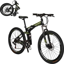 EUROBIKE Folding Bike 27.5 inches Full Suspension Folding Mountain Bike 21 Speed Foldable Bicycle Men or Women MTB for Afult (Green 1)