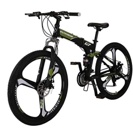 EUROBIKE Folding Bike 27.5 inches Full Suspension Folding Mountain Bike 21 Speed Foldable Bicycle Men or Women MTB for Afult (Green 2)