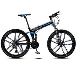 BSWL Folding Bike 27 Variable Speed Ten Cutter Wheel Adult Off-Road Mountain Bike Men And Women Bicycle Folding Variable Speed Double Shock Absorber Student Racing, Black And Blue, 26