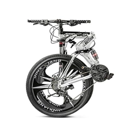 BSWL Folding Bike 27 Variable Three Cutter Wheel Speed Adult Off-Road Mountain Bike Men And Women Bicycle Folding Variable Speed Double Shock Absorber Student Racing, Black And White, 26