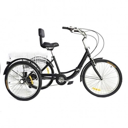 Wangkangyi Bike 3-Wheels 7 Speed 24 Inch Folding Bike with Backrest (Black)