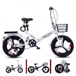 Nileco Bike 6 Speed Lightweight Foldable Bike, Shock Absorption Folding Bicycle With 3 Spoke & Iron Basket & Lock Portable Bike Suitable For 120cm-165cm Height-White A