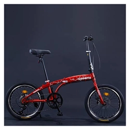 BBI Bike 7 speed Folding Bike 20 inch for Adults Teens Double Disc Brake Portable Mini Bicycle Foldable Road Bike Student Bicicleta (Color : Red)