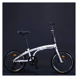 BBI Bike 7 speed Folding Bike 20 inch for Adults Teens Double Disc Brake Portable Mini Bicycle Foldable Road Bike Student Bicicleta (Color : White)