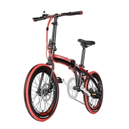 TZYY Bike 7 Speed Portable Travel Mountain Bike, 20in Adults Folding Bicycle, Ultra Light Folding Bike City Urban Commuters Aluminum Frame Red 20in