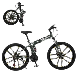 AASSDOO Bike AASSDOO Adult Folding Mountain Bike - 21 Speeds - with 21 Speed Dual Disc Brakes Full Suspension Non-Slip Adult Sport Bike Double Disc Brake Bicycle for Adults Mens Boys Women Te