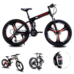Acptxvh Mountain Bike for Men Women, Folding Lightweight Aluminum Full Suspension Frame Bicycle, 21/24/27-Speed, Three Wheel Cruiser Dual Disc Brake,Black,26inch 21speed