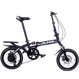 Domrx Folding Bike Adult 14 / 16 Inch Folding 6-Stage Variable Speed Shock Absorption Dual Disc Brake Bicycle-Black_14