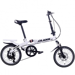 Domrx Folding Bike Adult 14 / 16 Inch Folding 6-Stage Variable Speed Shock Absorption Dual Disc Brake Bicycle-White_14