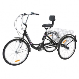 CXSMKP Folding Bike Adult 24-Inch 3-Wheel Tricycle Bike, 7-Speed Trike Bicycle Bike Cruise with Front V-Brake, Saddle And Basket, Hi-Ten Steel, Load 150KG, Suit for Men Women And The Elders, Black, 24inch