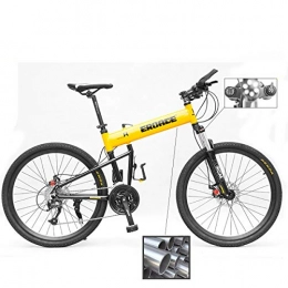 Adult 26 Inch Folding Mountain Bike SHIMANO M610 30 Speed Off-road Bicycle with Disc Brake and Shock Absorber, Full Aluminum Alloy Frame and 5.5CM Wide Tire,Yellow