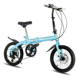 Grimk Bike Adult Folding Bicycle Lightweight Unisex Men City Bike 16-inch Wheels Aluminium Frame Ladies Shopper Bike With Adjustable Handlebar & Seat, 6 speed, Disc brake, Blue