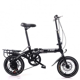 Grimk Bike Adult Folding Bicycle Lightweight Unisex Men City Bike 16-inch Wheels Aluminium Frame Ladies Shopper Bike With Adjustable Handlebar & Seat, 7 speed, disc brakes, Black, 14inches