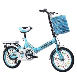 Grimk Bike Adult Folding Bicycle Lightweight Unisex Men City Bike 16-inch Wheels Aluminium Frame Ladies Shopper Bike With Adjustable Handlebar & Seat, single-speed, v Type Brakes, Blue, 20inches