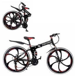 AASSDOO Folding Bike Adult Folding Mountain Bike - 21 Speeds - with 21 Speed Dual Disc Brakes Full Suspension Non-Slip Adult Sport Bike 26 Inches Anti-Slip Bicycle for Adults Mens Boys Women