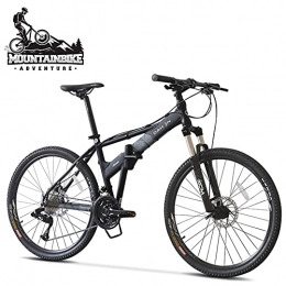 FHKBK Bike Adult Folding Mountain Bikes 26 Inch with Front Suspension for Men / Women, 27 Speed Hardtail Mountain Trail Bicycle, Adjustable Seat & Mechanical Dual Disc Brakes, Black