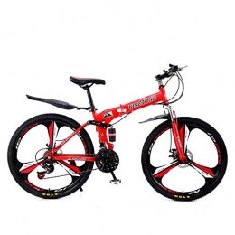 KaO0YaN Folding Bike Adult Folding Mountain Bikes, High Carbon Steel Frame Double Disc Brake Variable Variety Road Bike, Men Utility Double Shock-Absorbing Bicycle-21 Speed Red Three-Knife Wheel_26 Inches