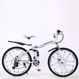 KaO0YaN Folding Bike Adult Folding Mountain Bikes, Road Bike, Road Bike Double Disc Brake Bikes, High Carbon Steel Frame Road Racing And Woman Man-27-Speed White Spoke Wheel_24 Inches