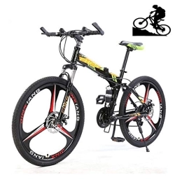 Adult Mountain Bike, 24 Inch Wheels, Mountain Trail Bike High Carbon Steel Folding Outroad Bicycles, 21/24/27 Speed Bicycle Full Suspension MTB Gears Dual Disc Brakes fengong