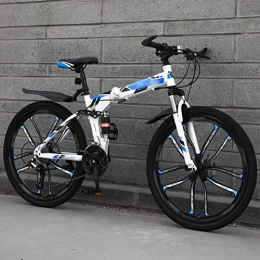HFMY Folding Bike Adult Mountain Bike, 26 inch Wheels, Mountain Trail Bike High Carbon Steel Folding Outroad Bicycles, 27-Speed Bicycle Full Suspension MTB ​​Gears Dual Disc Brakes Mountain Bicycle