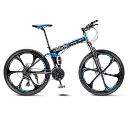 BEIGOO Folding Bike Adult Mountain Bike, Full Suspension Folding Bicycle, 26 Inch Variable Speed Dual Disc Brakes Student Bike Portable Easy Install-21Speed-Blue A