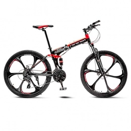 BEIGOO Bike Adult Mountain Bike, Full Suspension Folding Bicycle, 26 Inch Variable Speed Dual Disc Brakes Student Bike Portable Easy Install-30Speed-Red A