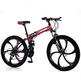 FYHCY Bike Adult Mountain Bike, Neutral Folding Bike Anti-Slip-Fast And Comfortable Off-Road Racing 21-Speed Double Disc Brake Gear MTB Bicycle Torque Black red