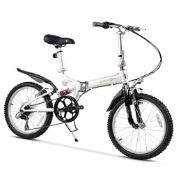 WJSW Folding Bike Adult Mountain Bikes, 20 Inch 6 Speed Full Suspension Bicycle, High-carbon Steel Frame, Men's Womens Mountain Bicycle, Folding Bicycle, White