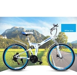 GUOE-YKGM Folding Bike Adult Mountain Bikes 24 / 26 Inch Mountain Trail Bike High Carbon Steel Full Suspension Frame Folding Bicycles 21 Speed ​​Gears Disc Brakes Mountain Bicycle ( Color : Blue White , Size : 24inch )