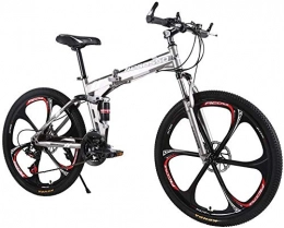WSJYP Bike Adult Mountain Bikes, 26Inch Trail Bike High Carbon Steel Folding Bicycles, 21 Speed Full Suspension MTB, Gears Dual Disc Brakes Road Bike, Adult Men Women Bike