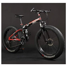 FZC-YM Folding Bike Adult Mountain Bikes, Foldable Frame Fat Tire Dual-Suspension Mountain Bicycle, High-carbon Steel Frame, All Terrain Mountain Bike, 26" Red, 30 Speed