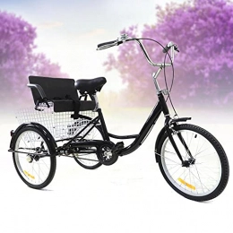 RANZIX Bike Adult Trike Tricycle - 20 Inch 3-Wheel Bike Bicycle, Trike Cruiser Bike + Folding Back Basket + Child Seat for Outdoor Sports Silver