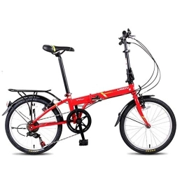 DJYD Folding Bike Adults Folding Bikes, 20" 7 Speed Lightweight Portable Foldable Bicycle, High-carbon Steel Urban Commuter Bicycle with Rear Carry Rack, Black FDWFN (Color : Red)