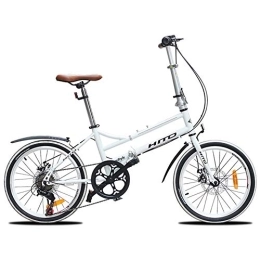 DJYD Folding Bike Adults Folding Bikes, 20 Inch 6 Speed Disc Brake Foldable Bicycle, Lightweight Portable Reinforced Frame Commuter Bike with Front and Rear Fenders, Black FDWFN (Color : White)