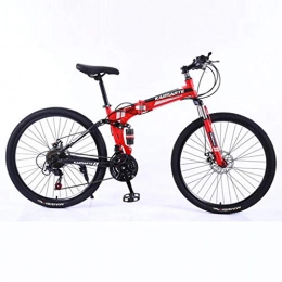 cordar Bike Adults Folding Bikes, High-carbon Steel Double Disc Brake Folding Mountain Bike, Dual Suspension Foldable Bicycle, Portable Commuter Bike (Red)