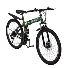 Generic Bike Adults Folding Mountain Bike for Men & Women High-Carbon Steel Mountain Bike Outdoor Exercise Road Bikes with 21 Speed Dual Disc Brakes Full Woman Bicycle 26 Inch Mountain (Green, One Size)