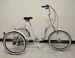BuyTricycle Folding Bike Adults tricycle, three wheeled bicycle, folding frame, 6-speed shimano gears, alloy frame, front suspension (White)