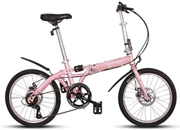 Aoyo Bike Adults Unisex Folding Bikes, 20" 6 Speed High-carbon Steel Foldable Bicycle, Lightweight Portable Double Disc Brake Folding City Bike Bicycle (Color : Pink)